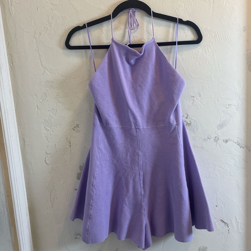 NWT Purple Knit Open Back Free People Beach Halter Romper Button Back Sz Med